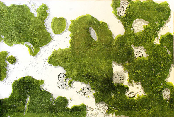"Mikrożycie", linoryt, 100/70 cm, 2010 / 2011