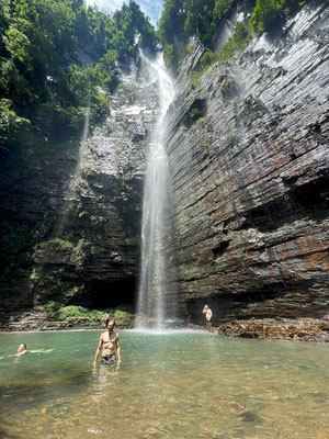 Fresh african bath down the waterfall
