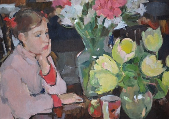 Julia Hawkins 'Girl with tulips'