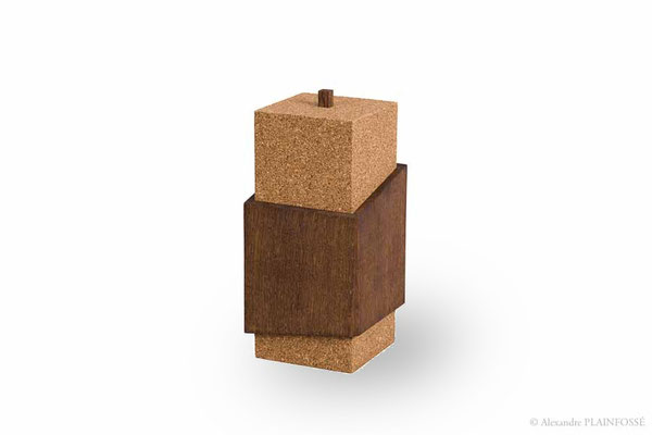 Coffret en chêne teinté et liège.