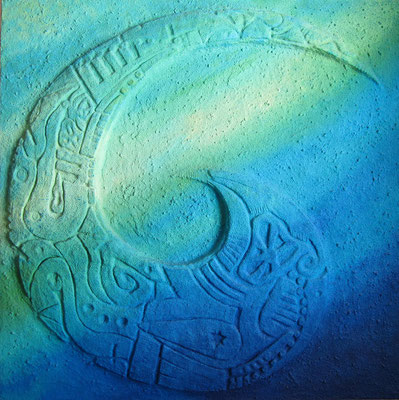 Sichel blau // Größe 1,10 x 1,10 m  -   Sandwelten // Frank Walter - Bilder aus Sand auf Leinwand mit Acrylfarbe
