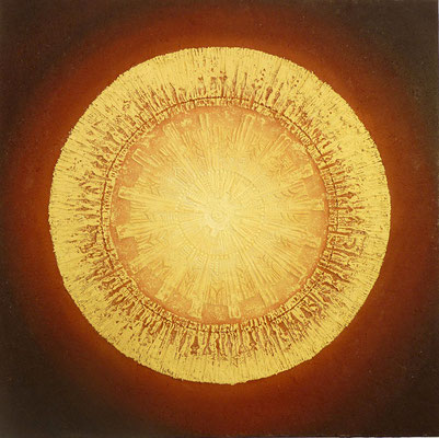 Mandala yellow // Größe 1,00 x 1,00 m  -   Sandwelten // Frank Walter - Bilder aus Sand auf Leinwand mit Acrylfarbe