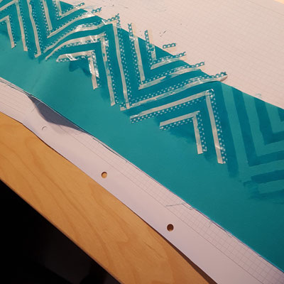 Washi tape construction for painting the collar's fabric (used the color 'emerald green'')