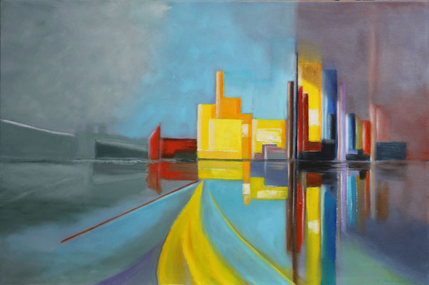 Industriehafen 80 x 60 cm. Öl auf Leinwand