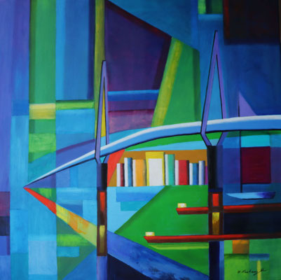 Brücke zum Hafen 100 x 100 cm, Öl auf Leinwand