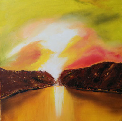 Sonnenaufgang 50 x 50 cm. Öl auf Leinwand.