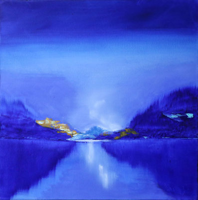 Blaue Landschaft 50 x 50 cm. Öl auf Leinwand