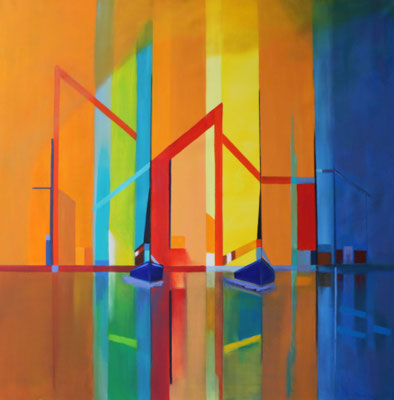 Sommer im Hafen 100 x 100, Öl auf leinwand