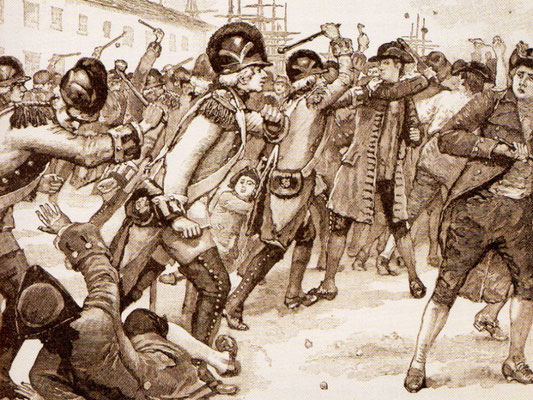 ［イギリス兵と職人］日頃からイギリス兵に対して鬱憤を抱いていた職人たちはここぞとばかりに乱闘を繰り広げた。