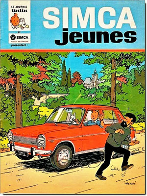 Supplément du journal Tintin, brochure Simca de 1969. Brochure de 8 pages présentant les modèles de la marque auprès des jeunes.