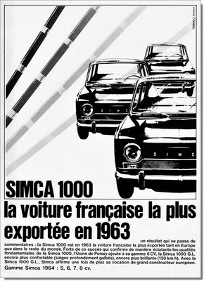 La Simca 1000, la voiture française la plus exportée en 1963.
