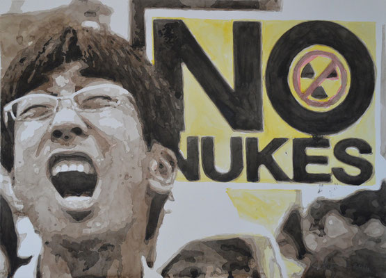 No nukes, 2014, aquarelle sur papier, 50 cm x 67 cm