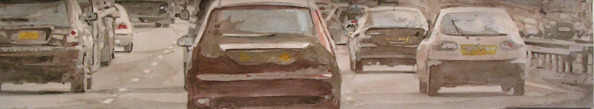 Traffic, 2007, aquarelle sur papier, 20 cm x 110 cm