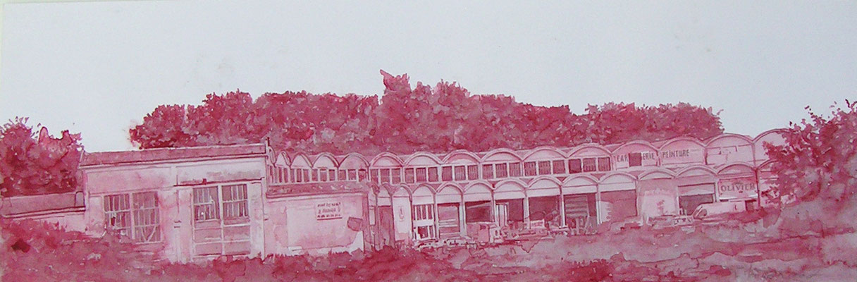 Rotonde sncf, 2007, aquarelle sur papier, 20 cm x 110 cm