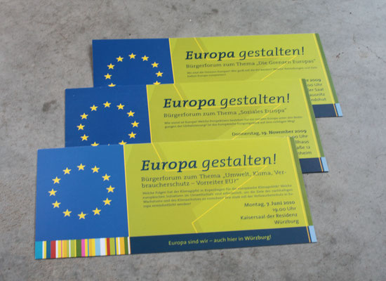 Veranstaltungsreihe: Europa gestalten. Gestaltung und Umsetzung von Flyern und Plakaten für diverse Standorte über mehrere Jahre