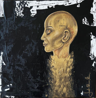 Porträt Gemälde "Die Skulptur" von Künstlerin Judith K. Tirol Original Leinwand 50 x 60 cm