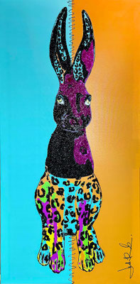 20179025 "Leohase 0.1pic": Mixed Media Acryl  Glaskristallen / 100 x 50 x 4 cm 