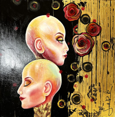 Porträt Gemälde "Tweens" von Künstlerin Judith K. Tirol Original Leinwand 50 x 50 cm
