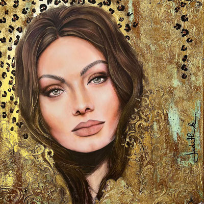 60329024 "ROCK & GINA" Acryl auf Leinwand m. Glaskristallen aus Tirol / 100 x 75 x 4 cm 