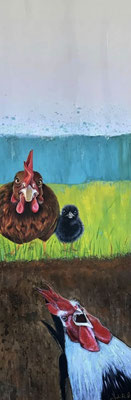 0469023  "Hühner" I Acryl auf Leinwand I Format: 40 x 120 x 4 cm 