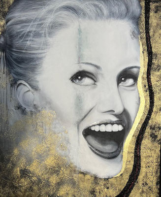 20449024 "Laugh" Acryl auf Leinwand m. Goldschlagmetall / 100 x 80 x 4 cm 