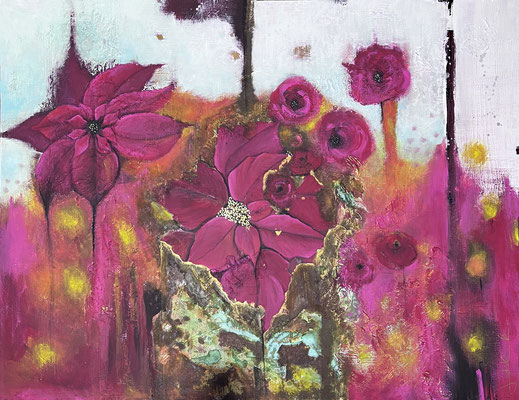 Art. Nr.:16/990/22  L  I  "Pink/gerostet":  Acryl auf Holz mit Blattgold 130 x 100 cm  I  Preis auf Anfrage