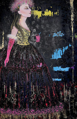 50169024L "Die Wandlerin" Acryl auf Leinwand m. Goldschlagmetall  Glaskristallen / 60 x 80 x 2 cm 