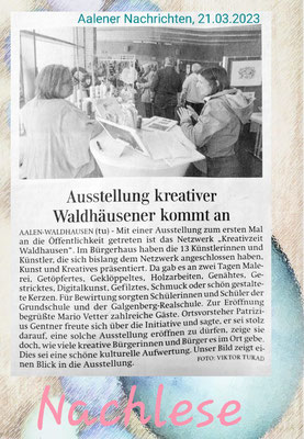 Kreativzeit; Waldhausen; Ausstellung; Kunst; Kreatives; Presse; Aalener Nachrichten