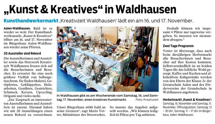 Kunst und Kreatives; Herbstmarkt November 2024; Kreativzeit Waldhausen