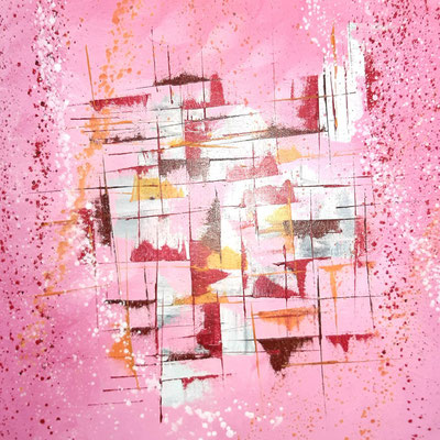 'Crazy Ladies', Acryl auf Leinwand, abstrakt, rosa, rot, weiß, gelb
