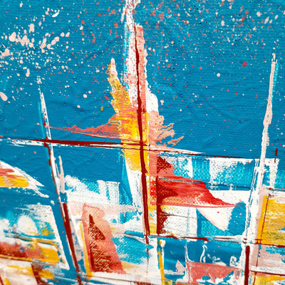 'Orion 2.024', Acryl auf Leinwand, Details, abstrakt, petrol, weiß, gelb, rot, braun