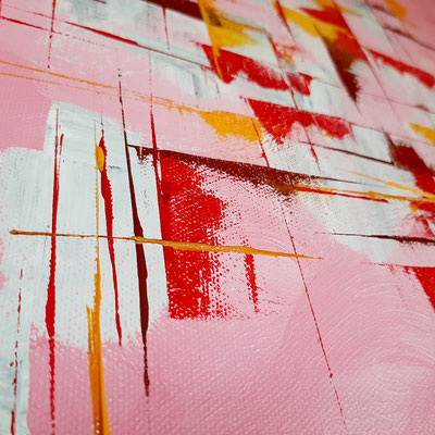 'Crazy Ladies', Acryl auf Leinwand, Details, abstrakt, rosa, rot, weiß, gelb