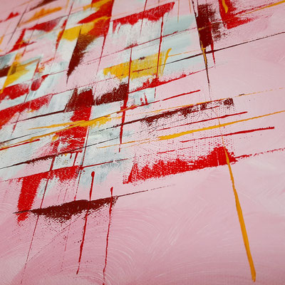 'Crazy Ladies', Acryl auf Leinwand, Details, abstrakt, rosa, rot, weiß, gelb