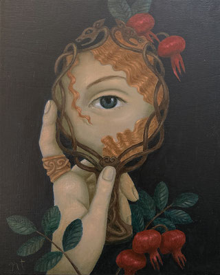 "Rosa Rugosa", huile sur bois, 20x25 cm, 2022