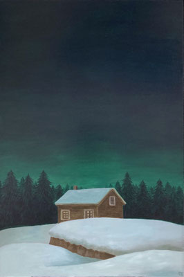 "Nuit d'hiver", huile sur bois, 40x60 cm, 2024, disponible.