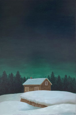 "Nuit d'hiver", huile sur bois, 40x60 cm, 2024, disponible.