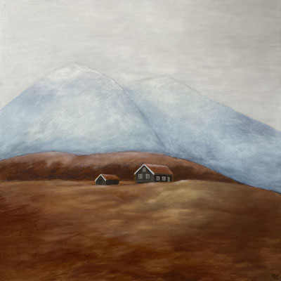 "Islande", huile sur bois, 60x60 cm, 2024, disponible.