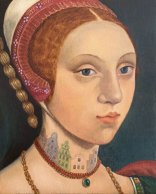 Portrait d'après Hans Holbein, huile sur bois, 20x25 cm, 2021, SOLD
