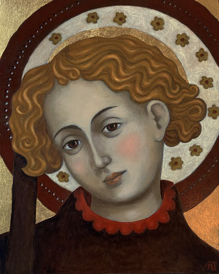 D'après "L'Archange Saint-Michel" (1416), huile et feuille d'or sur bois, 20x25 cm, 2022, SOLD