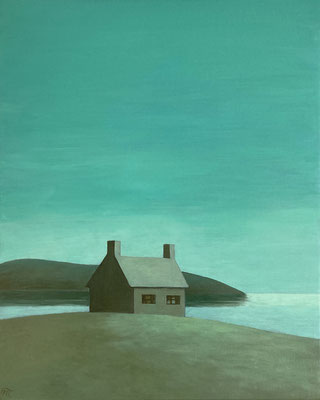 "Une maison au bord de la mer",  huile sur bois, 28x35 cm, 2023