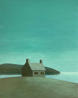 "Une maison au bord de la mer",  huile sur bois, 28x35 cm, 2023, SOLD