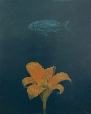 "Sous l'eau VIII"(L'Hémérocalle), huile sur bois 28x33 cm, 2023, SOLD