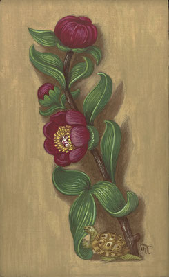 "Pivoine", d'après les Grandes Heures d'Anne de Bretagne, illustrées par Jean Bourdichon 1503-1509, 2023, VENDU.
