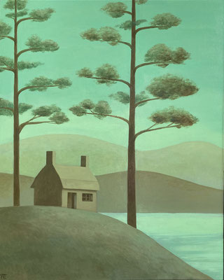 "La maison au bord du lac", huile sur bois, 40x50 cm, 2023, SOLD