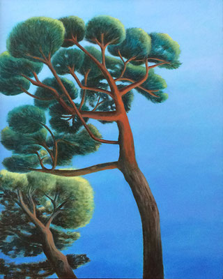 "Deux pins", huile sur bois, 40x50 cm, 2019, SOLD