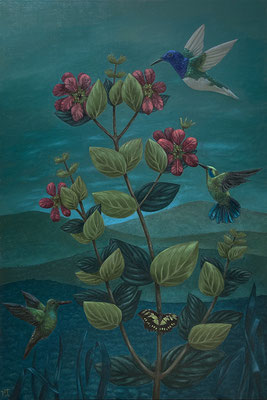 Peinture à l'huile sur bois de Nathalie Tousnakhoff