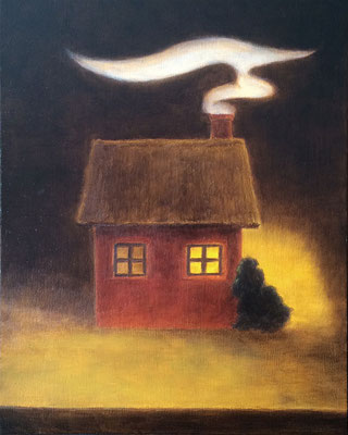 "La petite maison", huile sur bois, 20x25 cm, 2019, SOLD