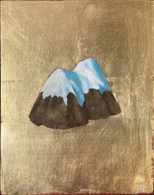 "La Montagne d'or", huile et feuille d'or sur bois, 15x19 cm, 2022, SOLD