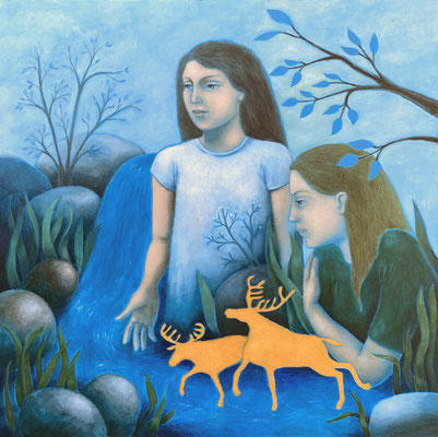 "Au bord de l'eau", huile sur bois, 60x60 cm, 2020, SOLD