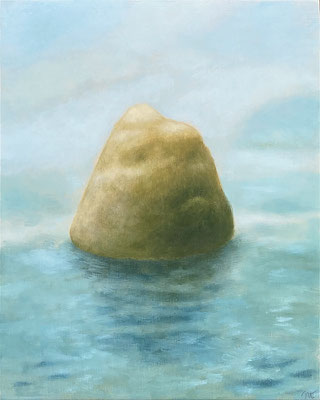 "L'Îlot", huile sur bois, 20x25 cm, 2021, disponible.